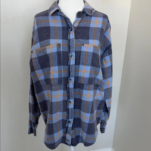 AERIE Blue and Orange Plaid Woman’s Shirt size XXS - Picture 2 of 8